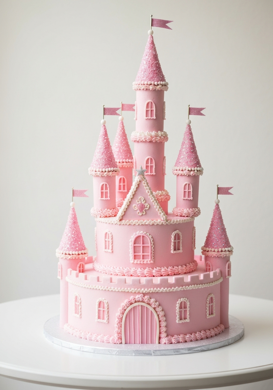 Princess castle themed birthday cake